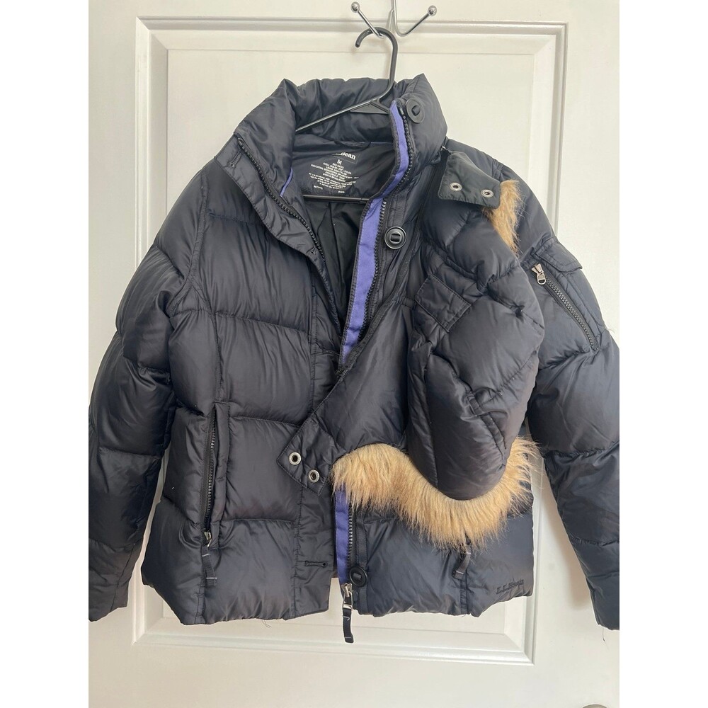 L.L. Bean Women’s Down Jacket -medium -black with purple trim and Hood